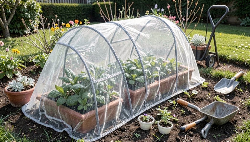 Protection des jeunes plants avec voiles et cloches